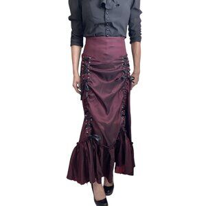 Gothic Victorian Steampunk 3-Way Burgundy Corset Maxi Gown Skirt Long Adjustable